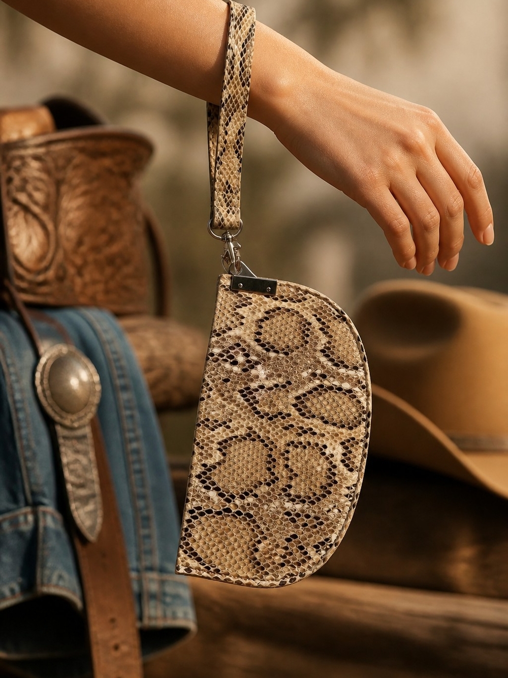 wild fable Taupe Snake-Print Wristlet Clutch